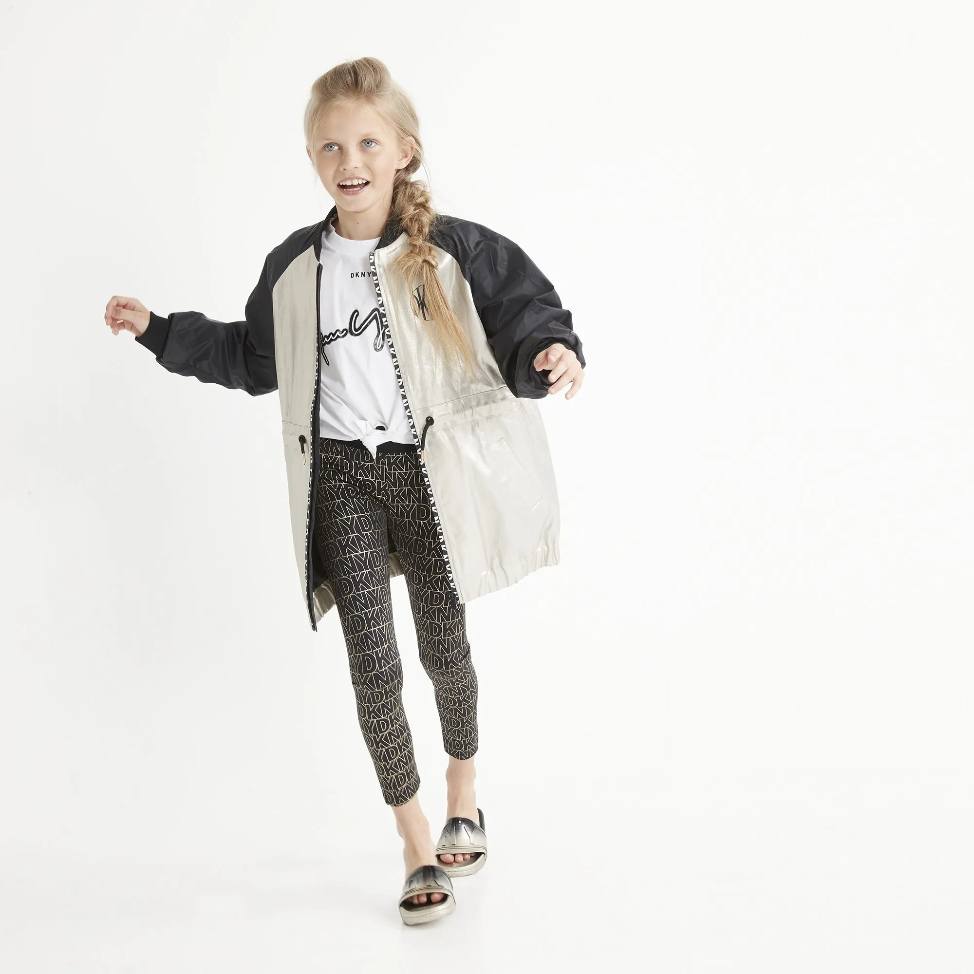 SS22 DKNY Girls Black & Gold Leggings