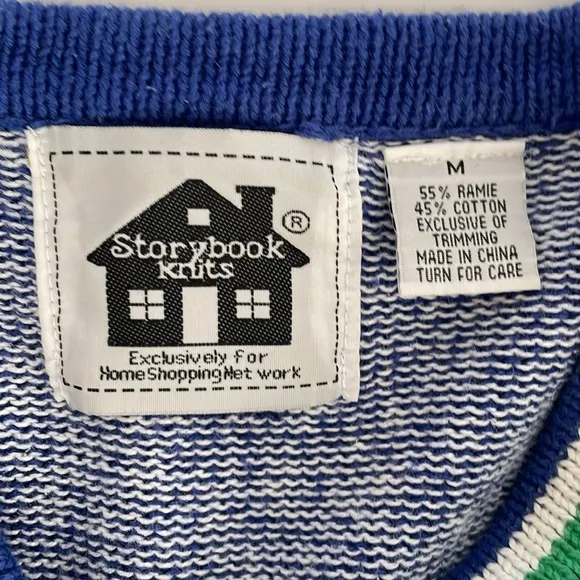 Storybook Knits Whale Of A Day Blue Green Button Front Cardigan Sweater size M
