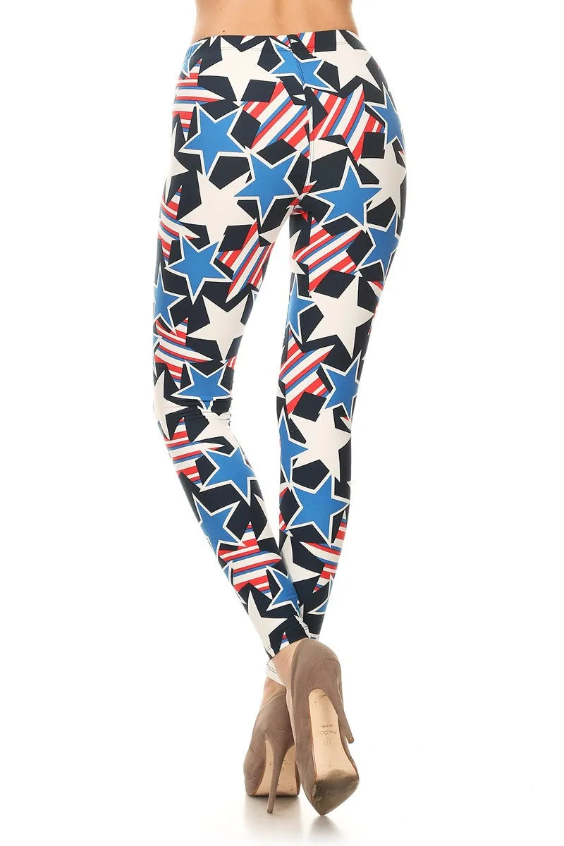 Striped and Solid Stars Printed Leggings