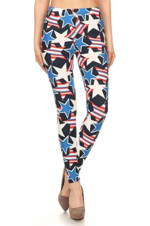 Striped and Solid Stars Printed Leggings