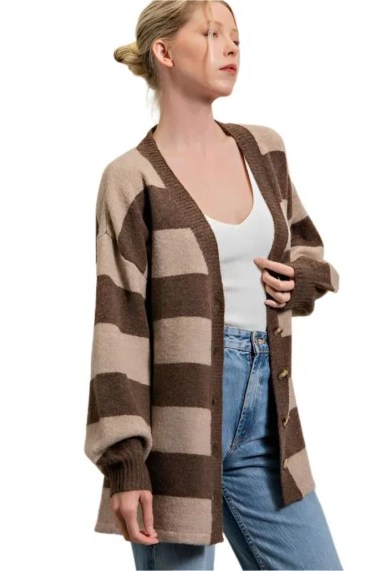 Striped Button Down Cardigan