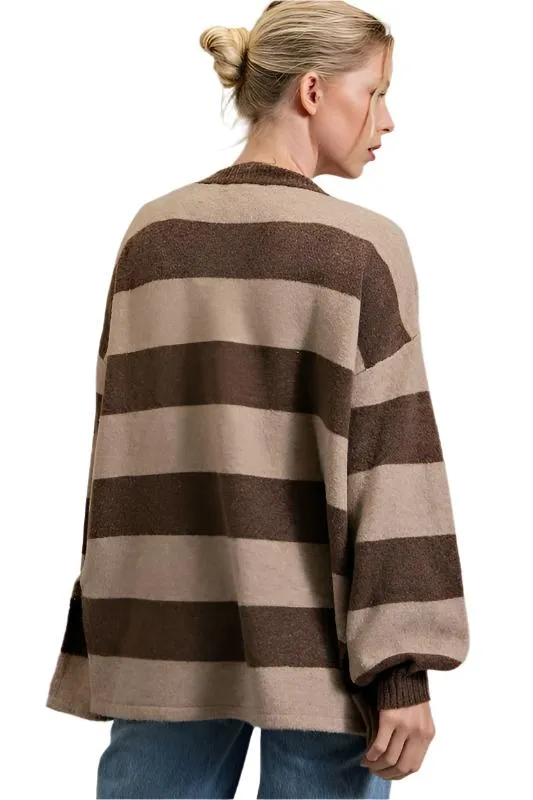 Striped Button Down Cardigan