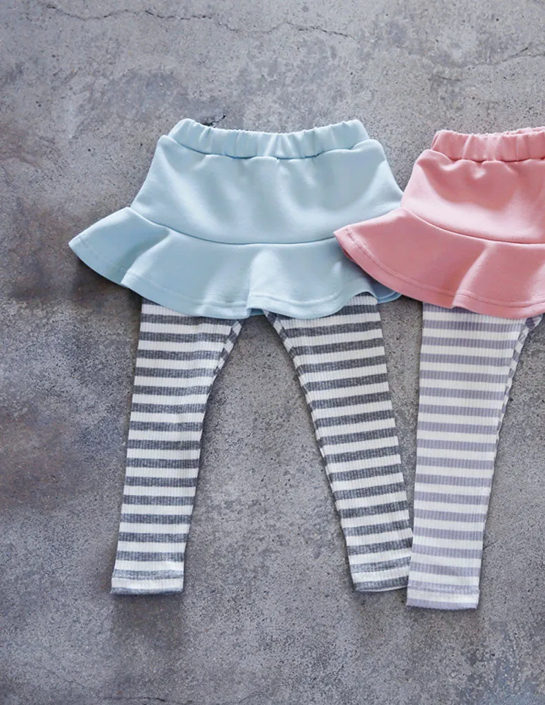 Striped Skirt Leggings Blue