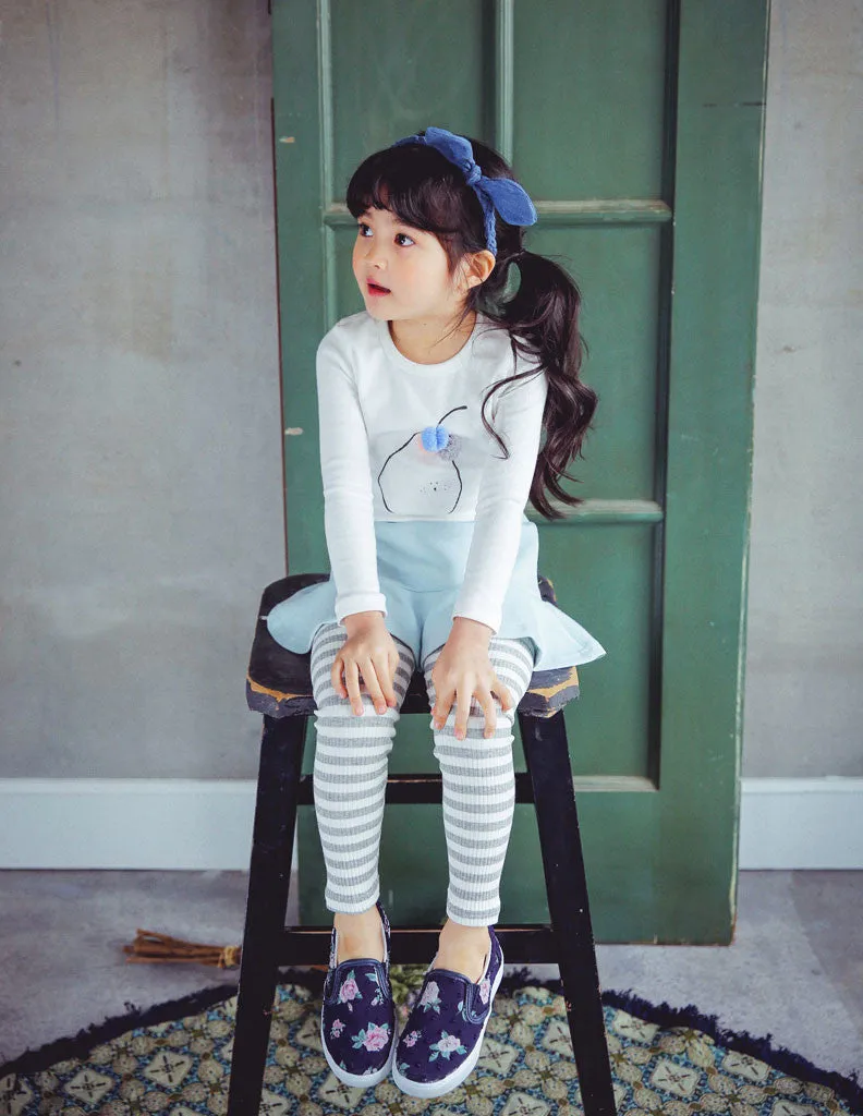 Striped Skirt Leggings Blue