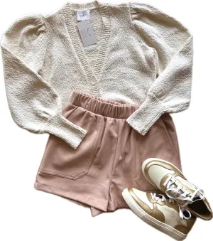 SU150 Knit Puff Sleeve Button Cardigan