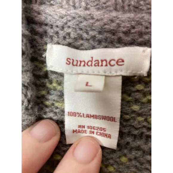 Sundance Cardigan 100% Lambs Wool Gray Size L