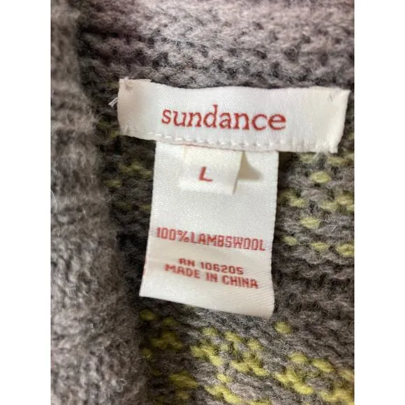 Sundance Cardigan 100% Lambs Wool Gray Size L
