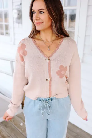 Sylvie Flower Button Cardigan - Taupe