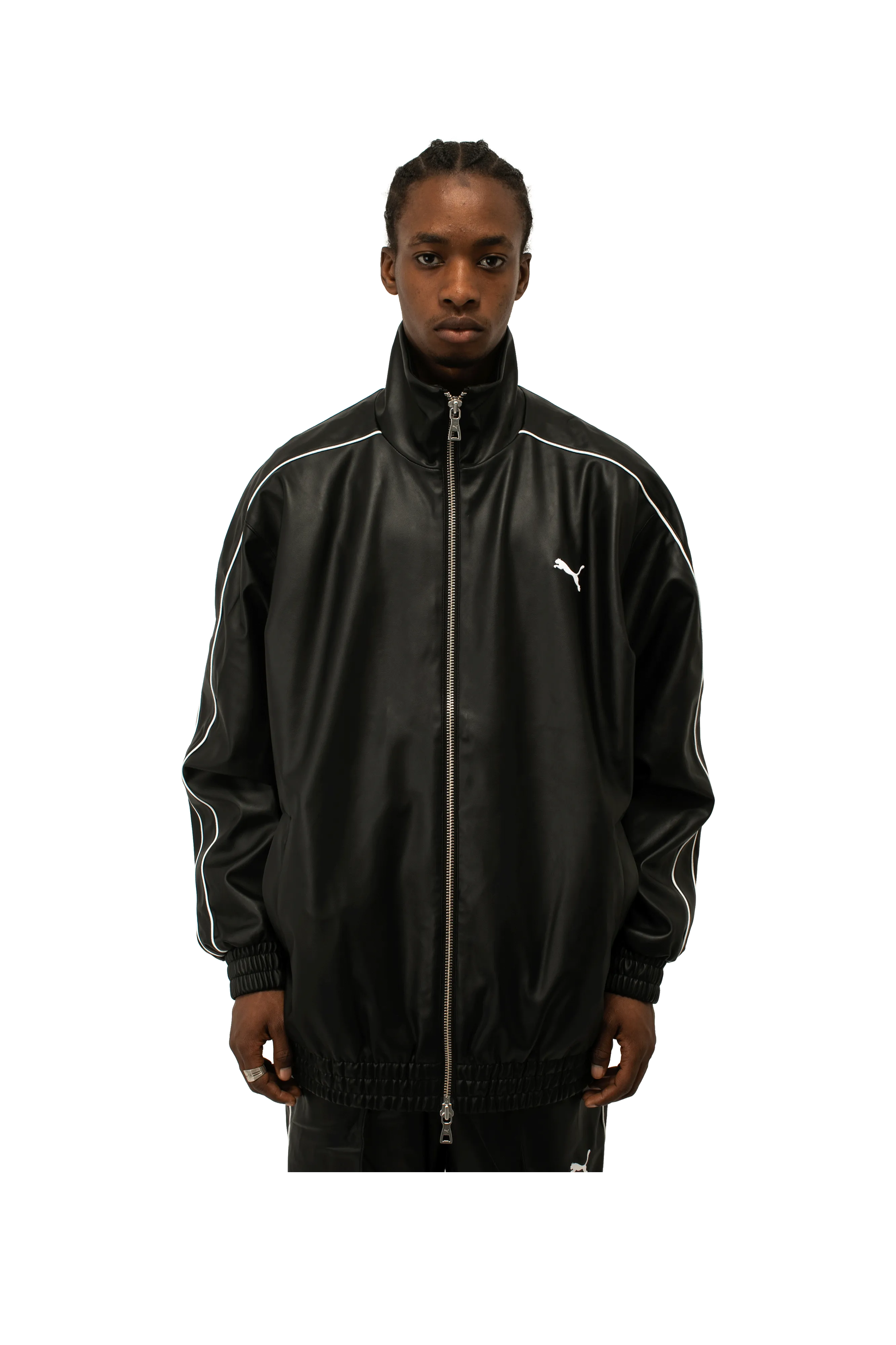 T7 Oversized Pleather Track Jacket