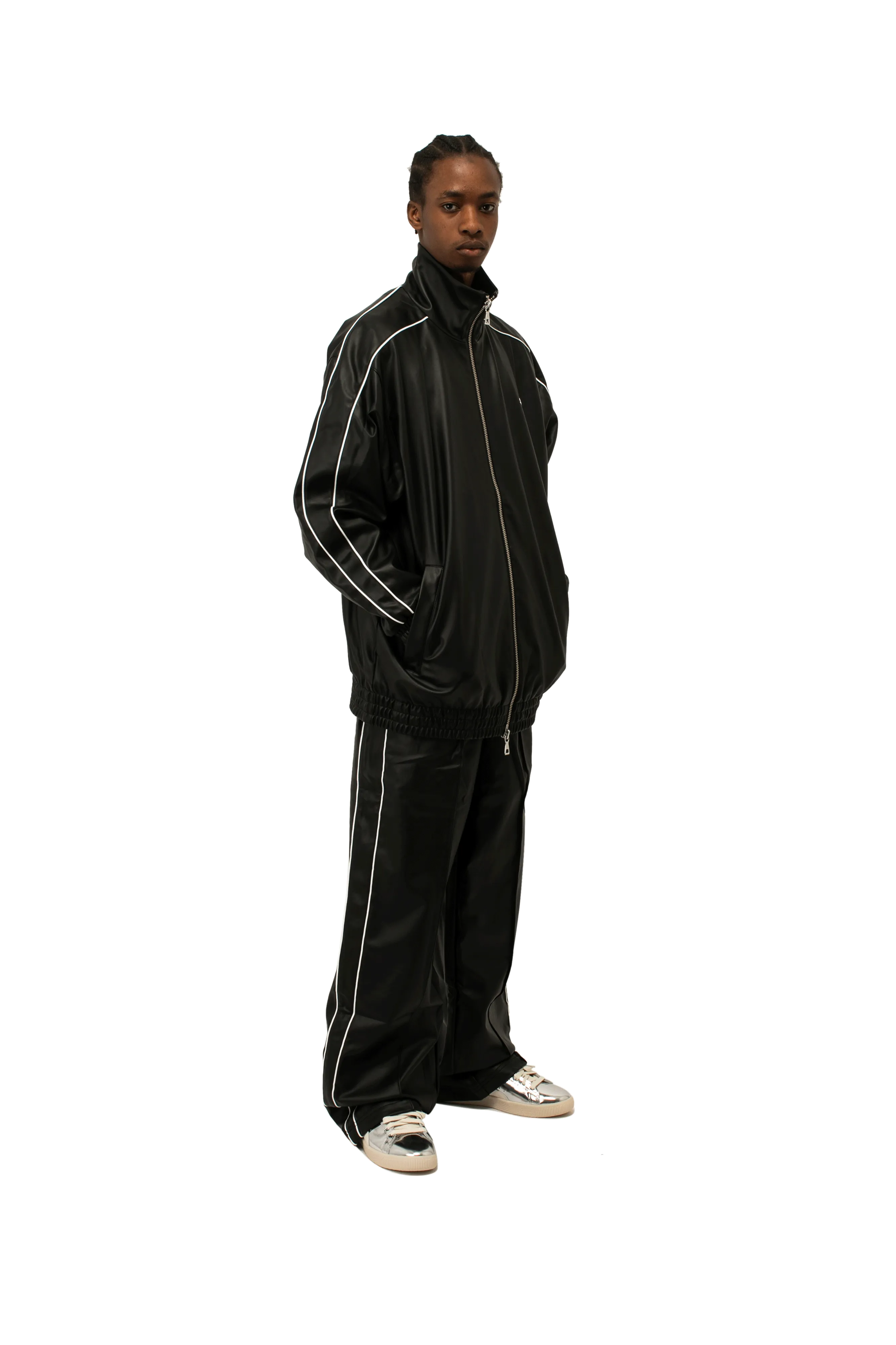 T7 Oversized Pleather Track Jacket