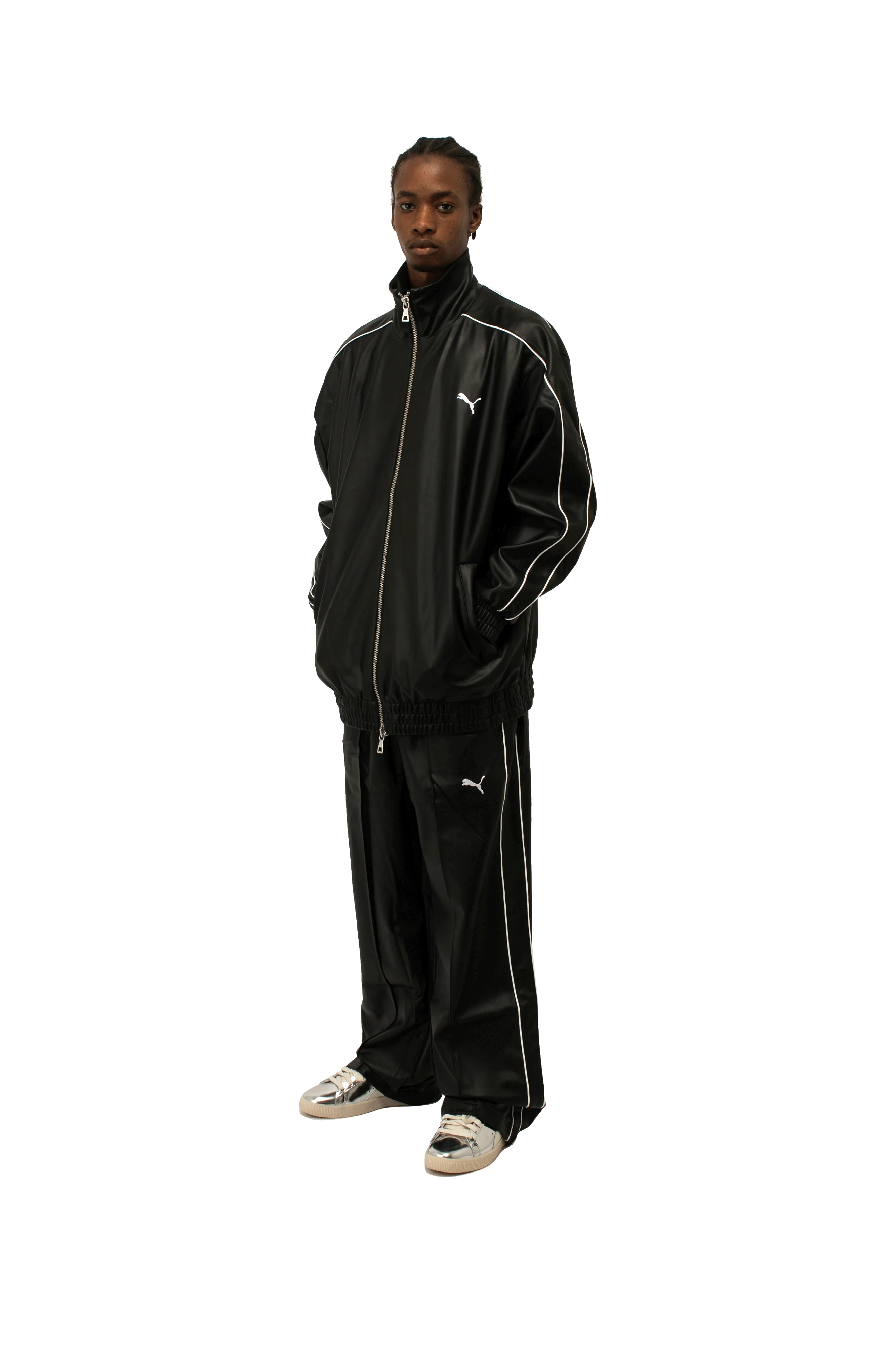 T7 Oversized Pleather Track Jacket