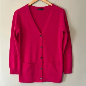 Takashimaya Japan 100% Cashmere Cardigan Sweater Pockets Size Medium Hot Pink