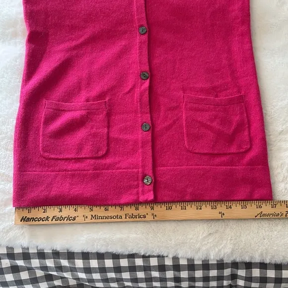 Takashimaya Japan 100% Cashmere Cardigan Sweater Pockets Size Medium Hot Pink