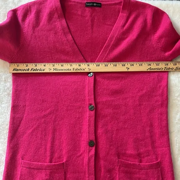 Takashimaya Japan 100% Cashmere Cardigan Sweater Pockets Size Medium Hot Pink