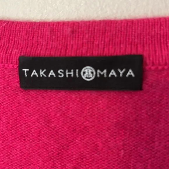 Takashimaya Japan 100% Cashmere Cardigan Sweater Pockets Size Medium Hot Pink