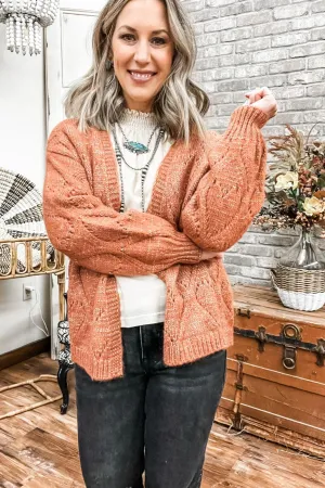 Terracotta Oversized Pointelle Cardigan