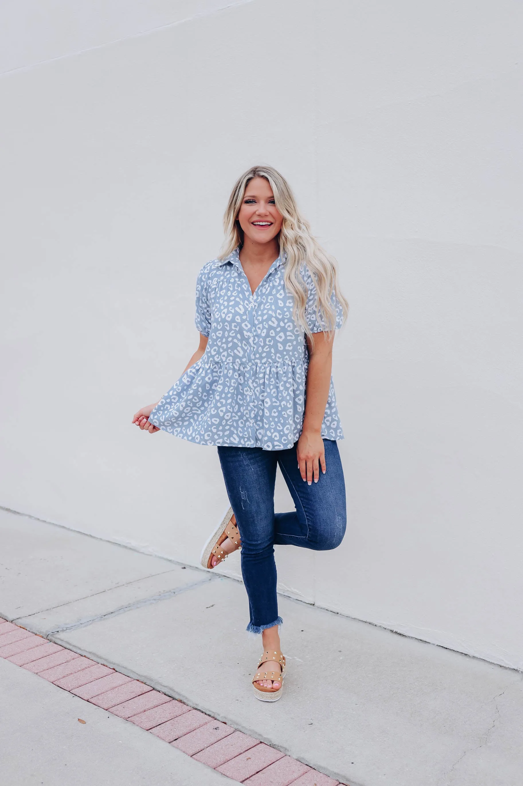 Tess Leopard Babydoll Blouse- FINAL SALE