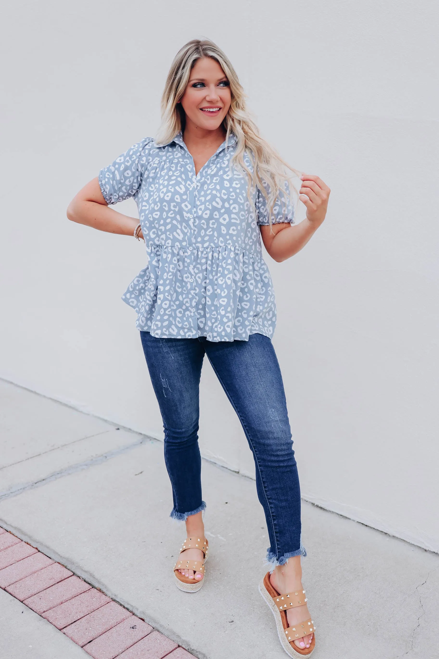 Tess Leopard Babydoll Blouse- FINAL SALE