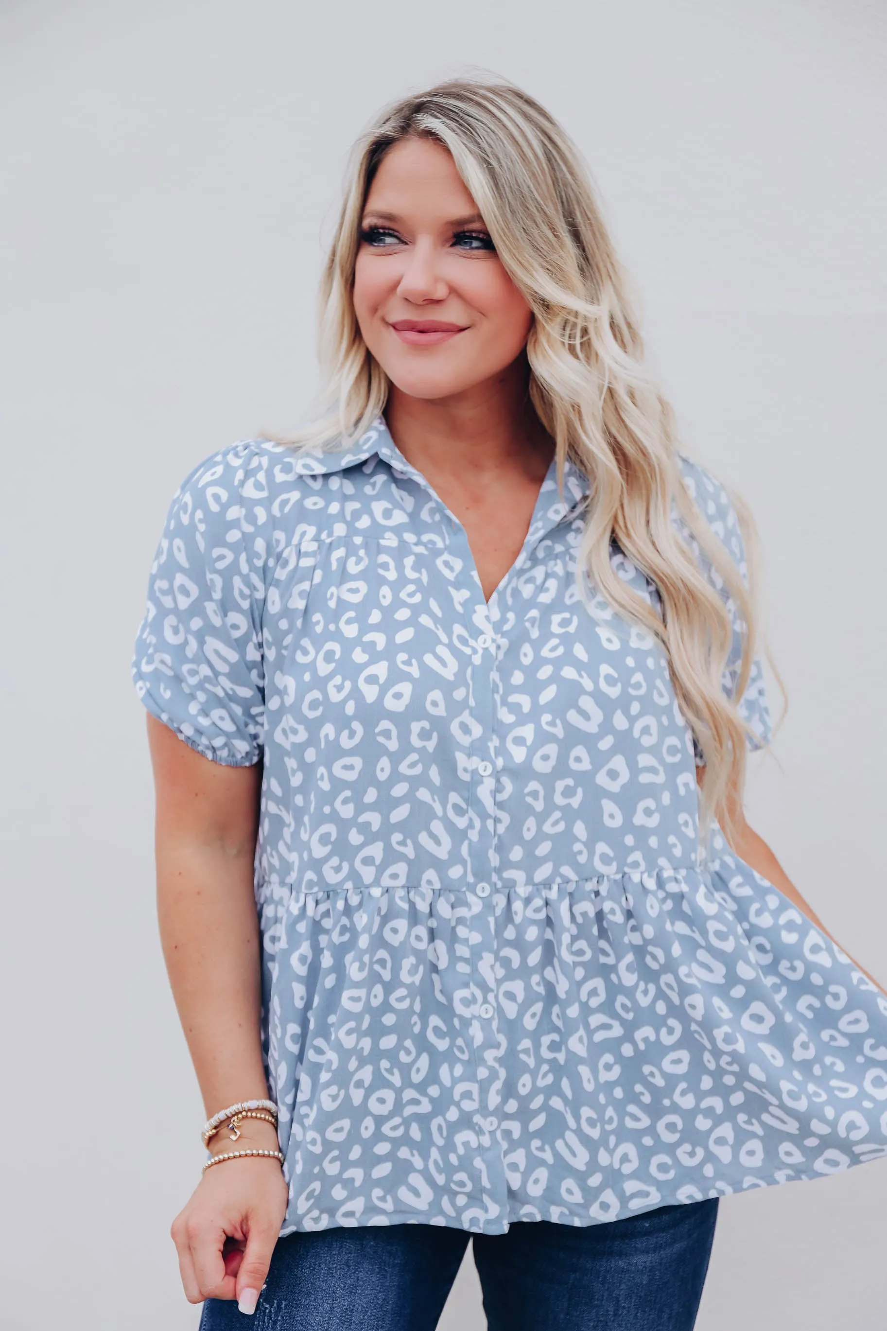 Tess Leopard Babydoll Blouse- FINAL SALE