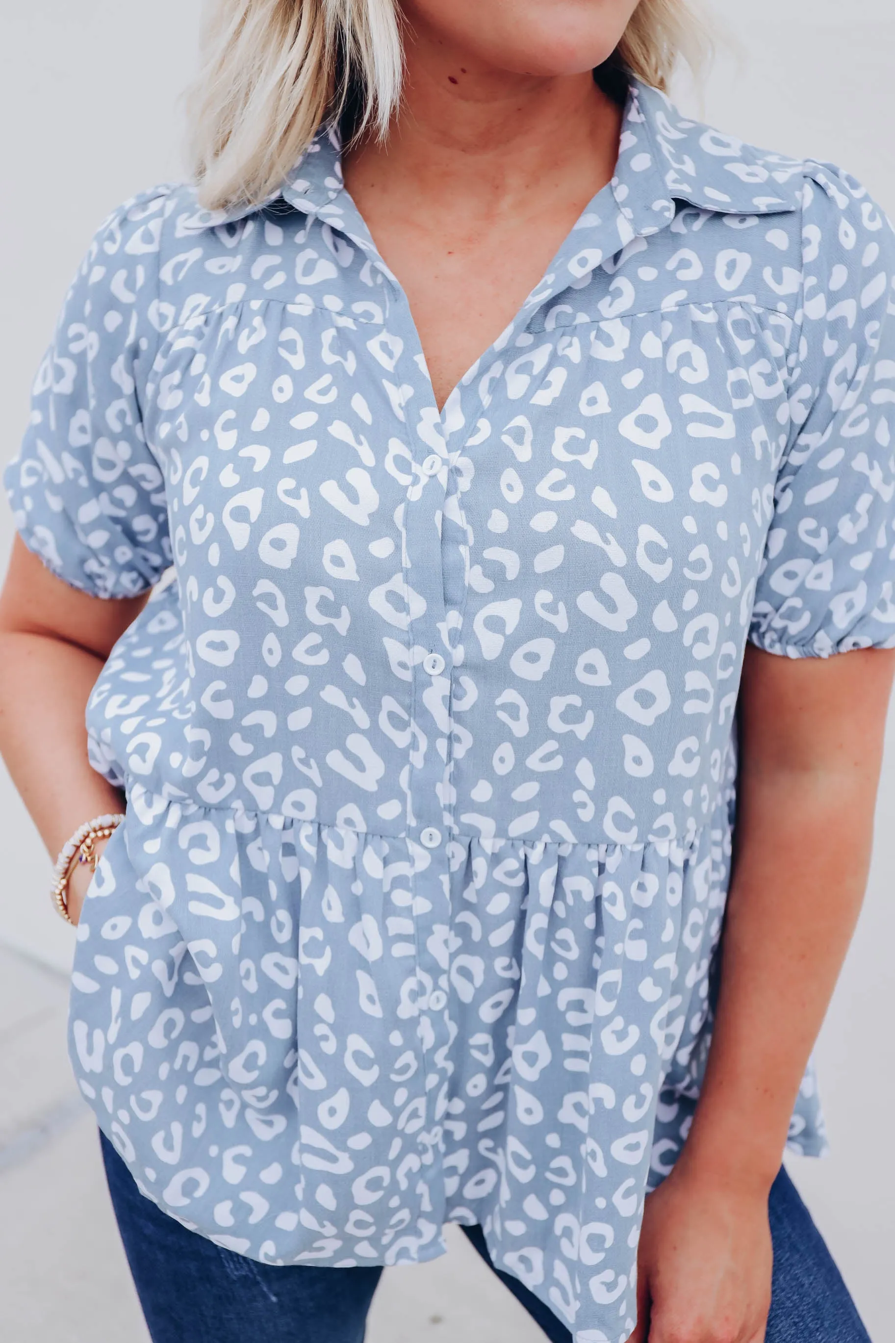Tess Leopard Babydoll Blouse- FINAL SALE