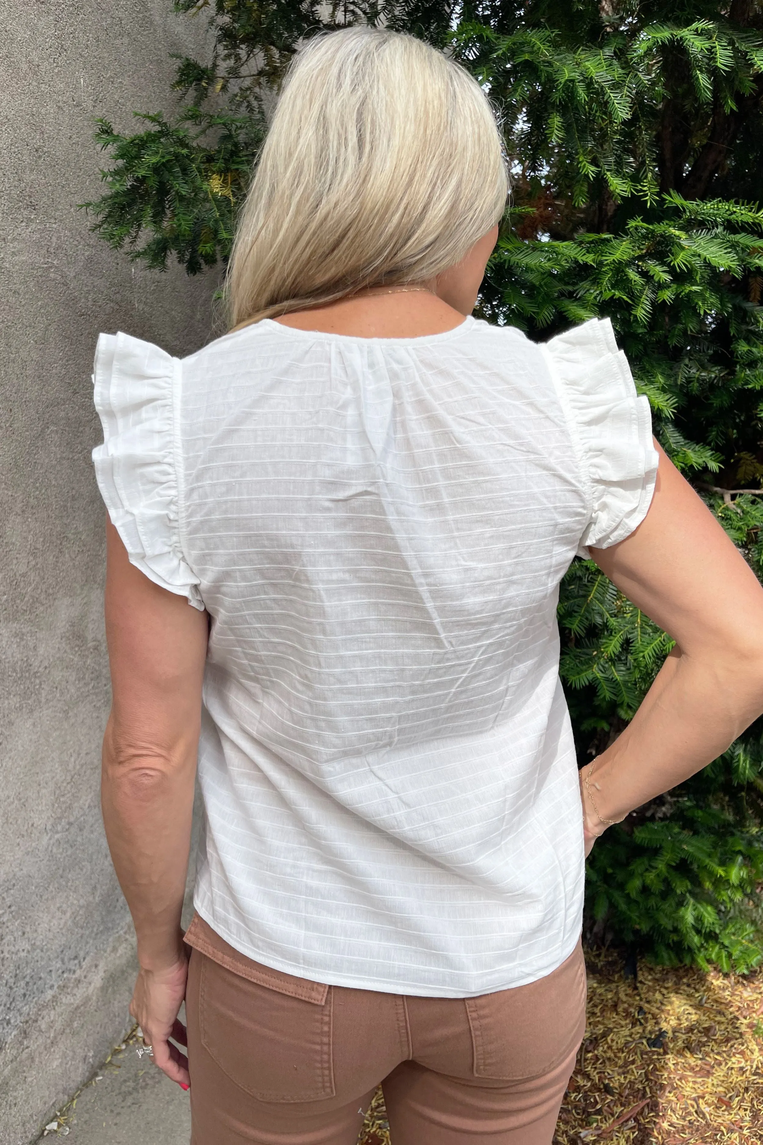 Textured Blouse with Ruffle Sleeve