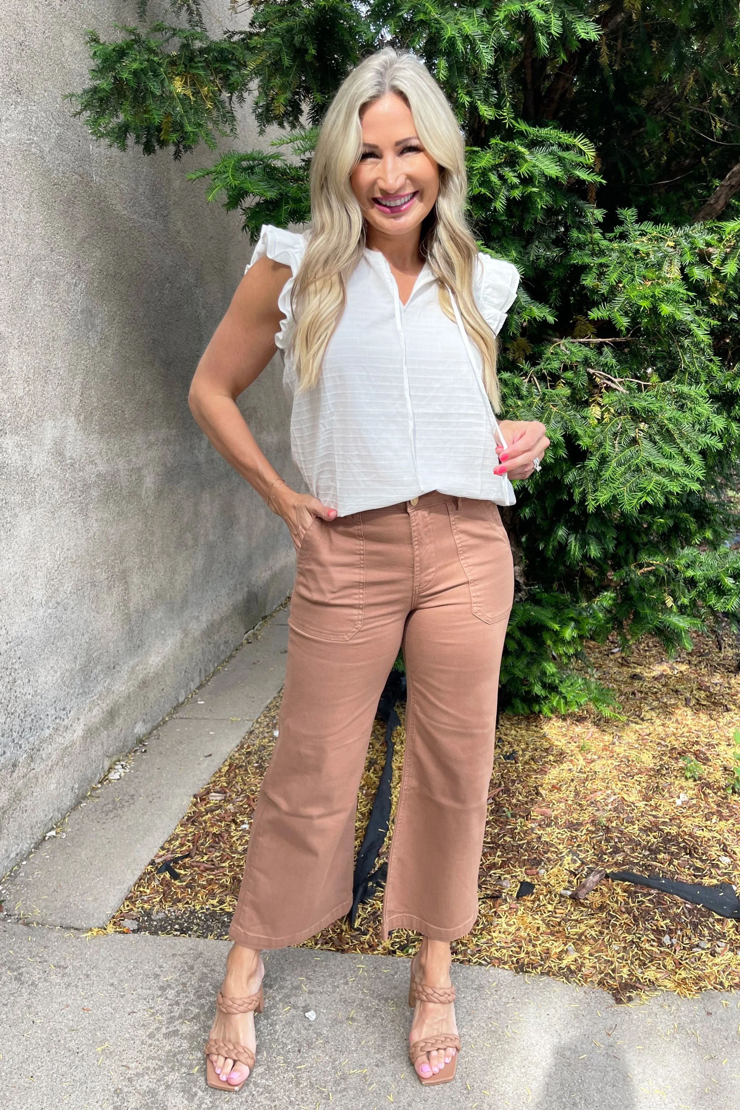 Textured Blouse with Ruffle Sleeve