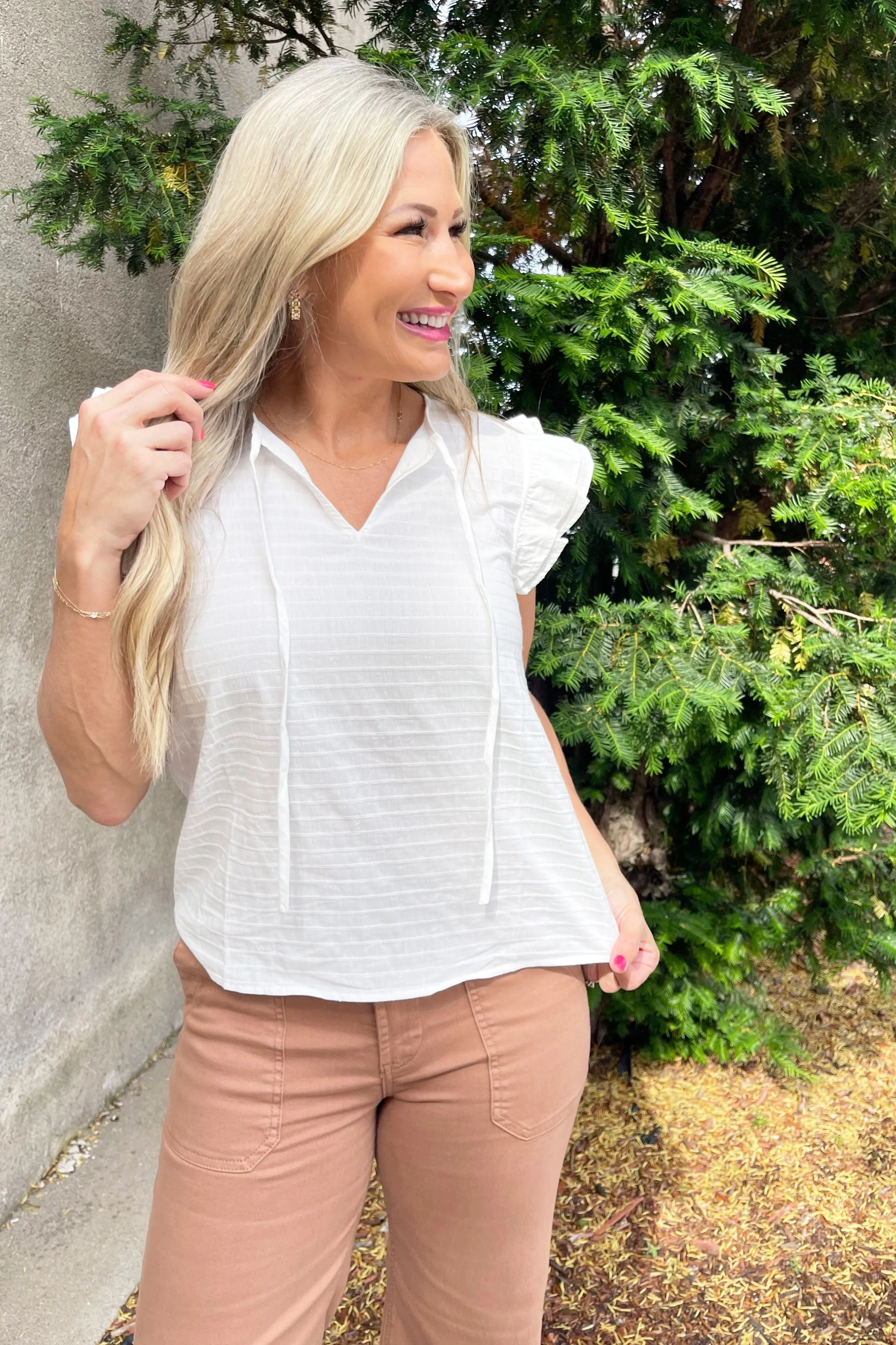 Textured Blouse with Ruffle Sleeve
