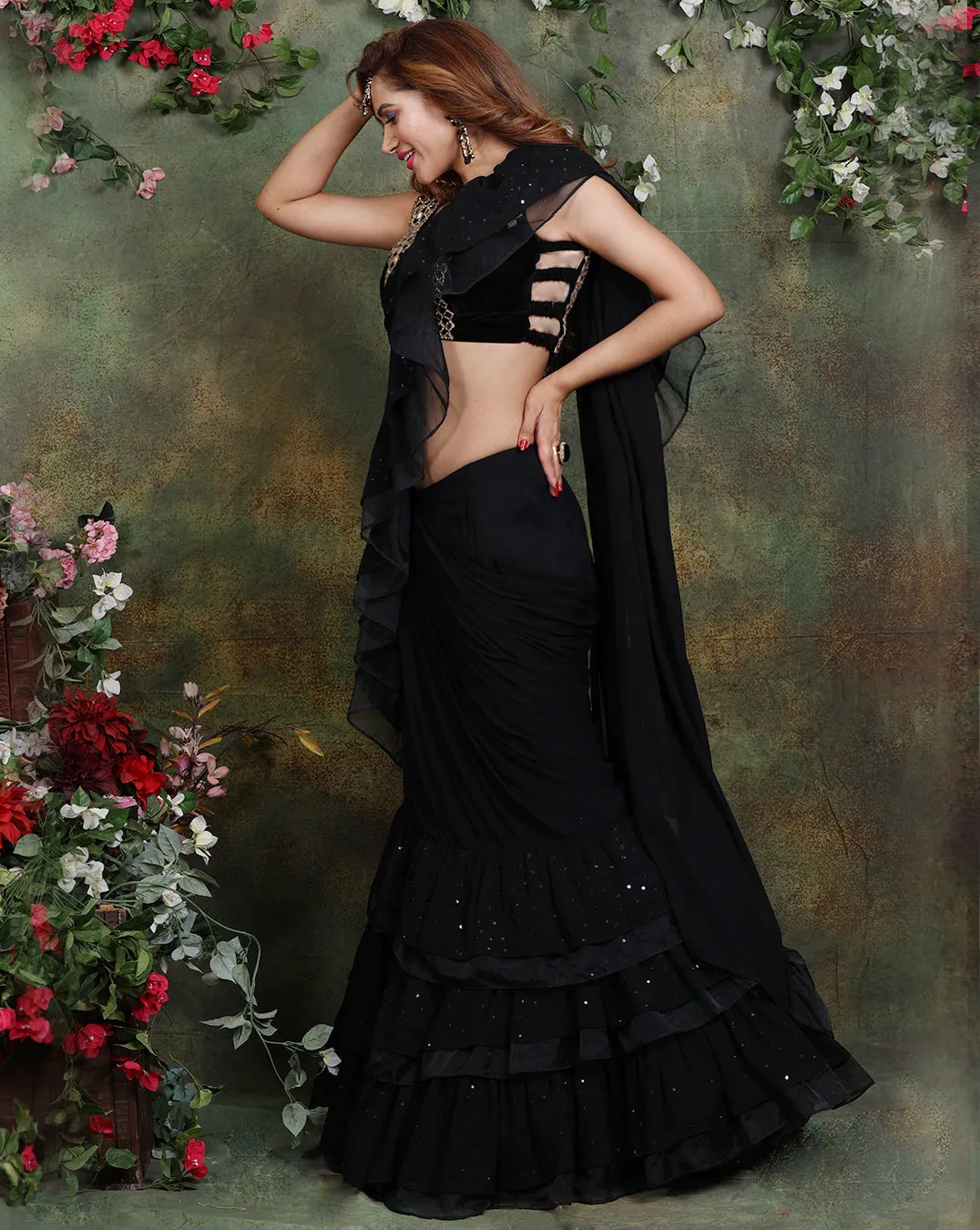 The Black Ruffle Sari
