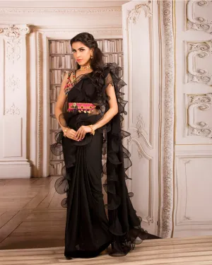 The Black Ruffle Sari