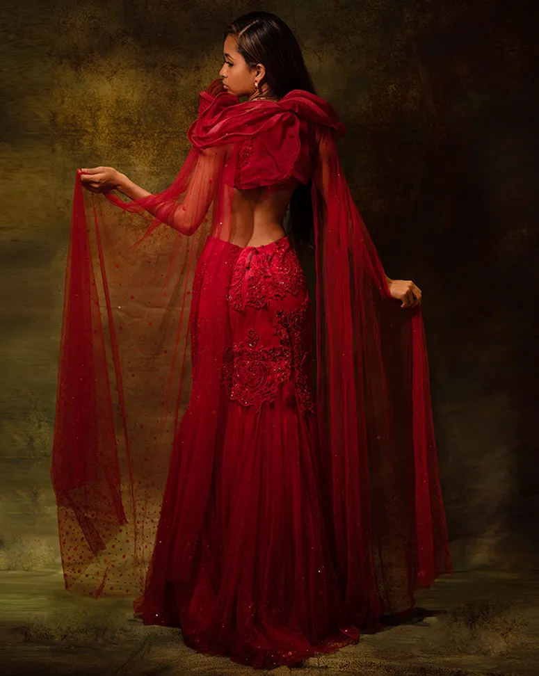 The Contemporary Red Ruffle Lehenga