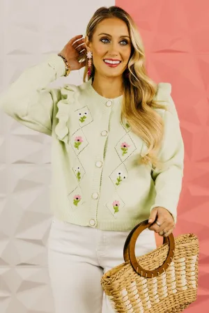 The Everly Crochet Ruffle Button-Down Cardigan