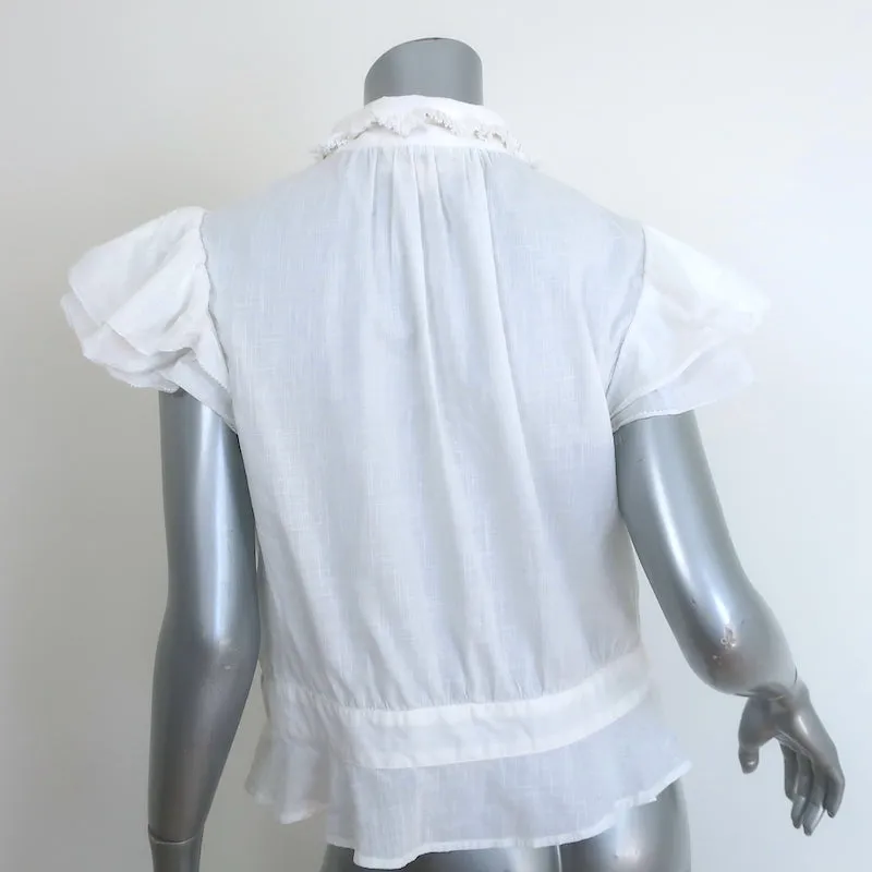 THE GREAT The Gardenia Top White Ruffled Cotton Size 3 Button-Up Blouse