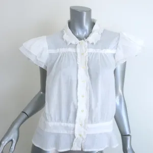 THE GREAT The Gardenia Top White Ruffled Cotton Size 3 Button-Up Blouse