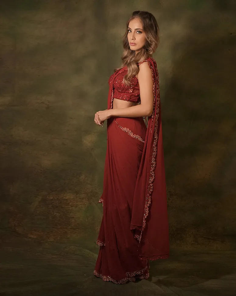 The Maroon Ruffle Sari