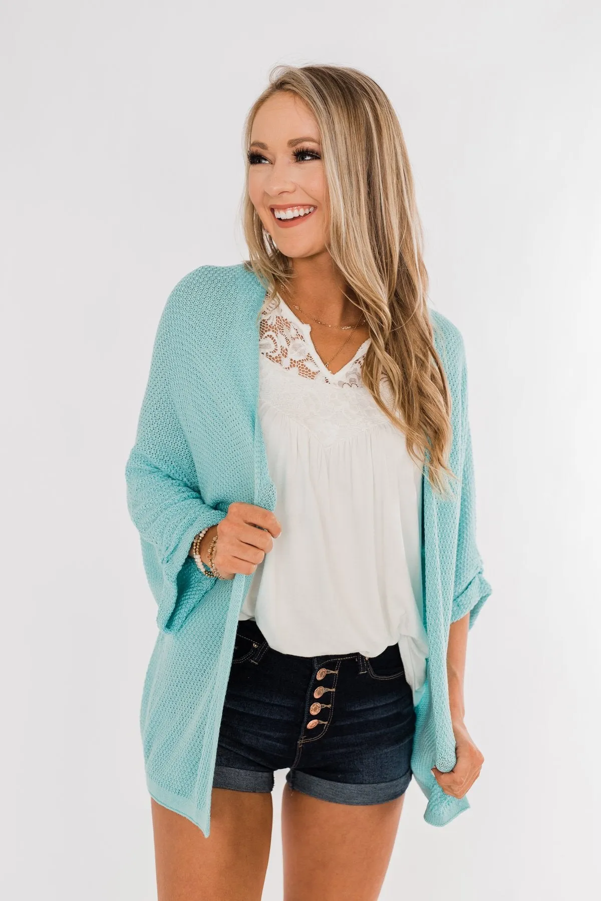 The Perfect Knit Cardigan- Aqua Blue