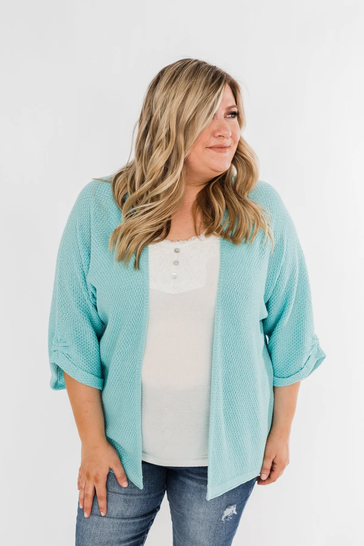 The Perfect Knit Cardigan- Aqua Blue