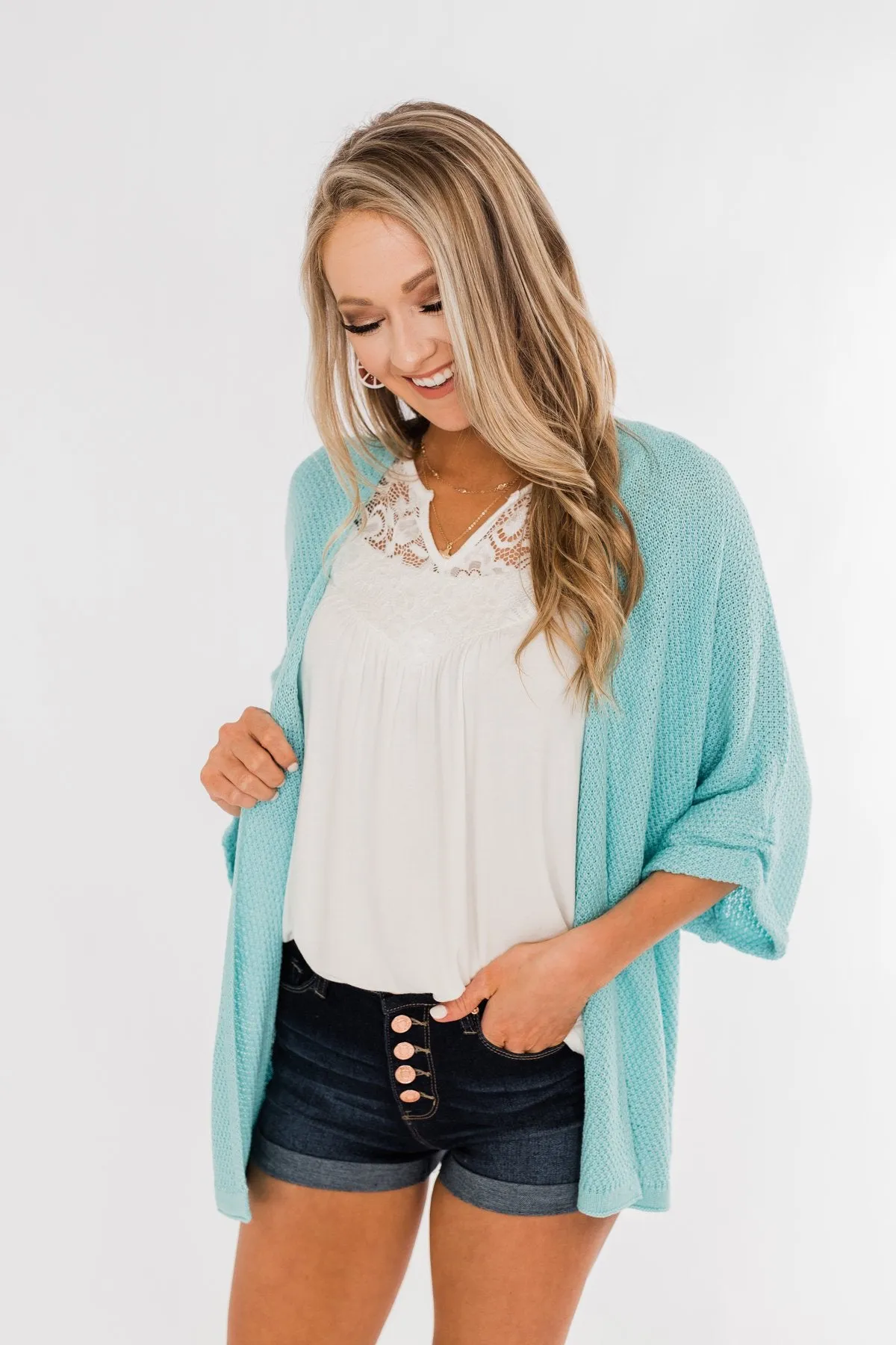 The Perfect Knit Cardigan- Aqua Blue