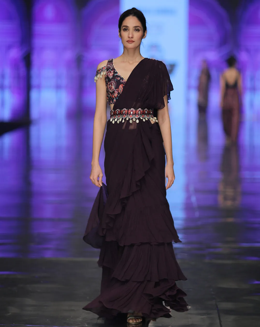 The Purple Digital Ruffle Sari
