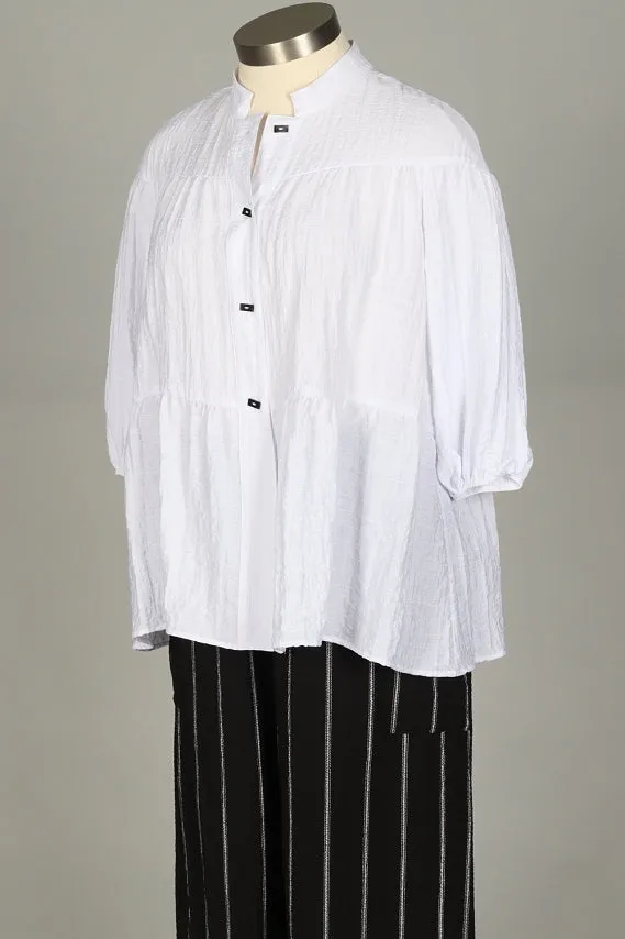 Tiered Ruffle Button Down Peasant Blouse