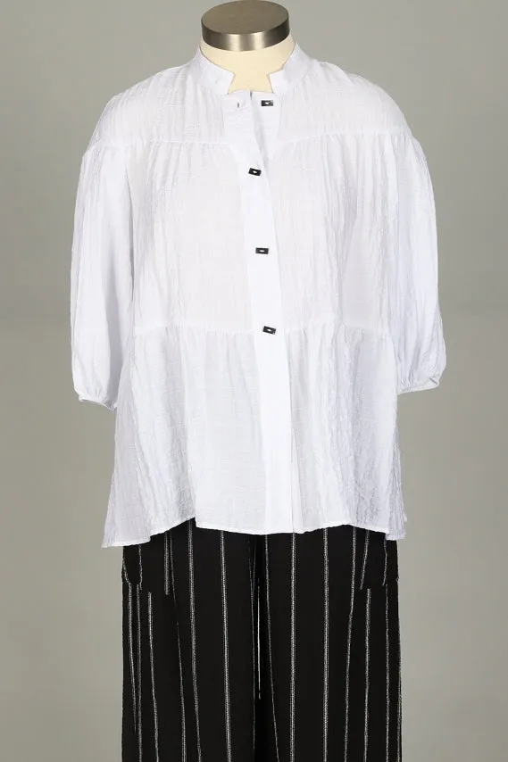 Tiered Ruffle Button Down Peasant Blouse