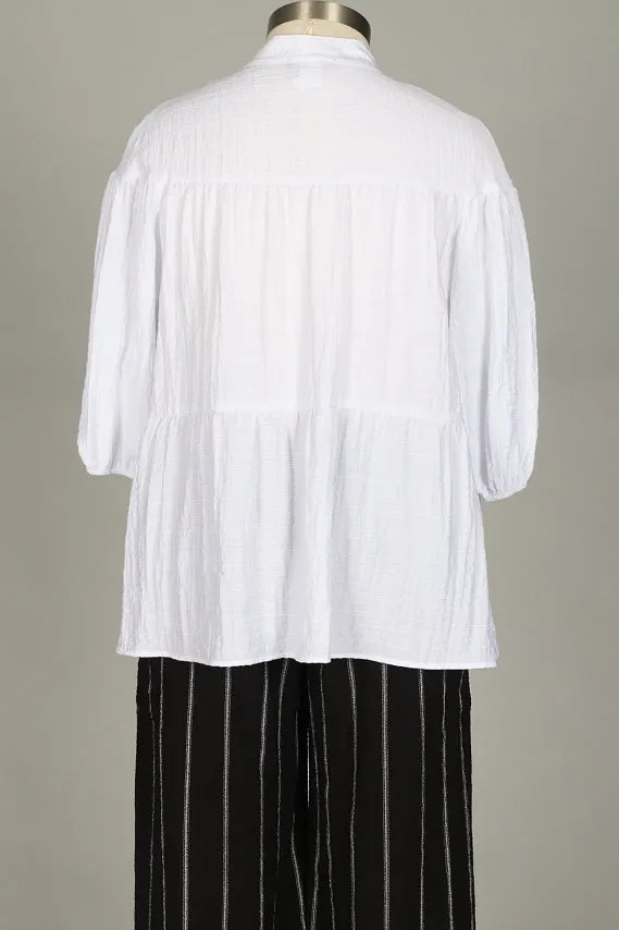 Tiered Ruffle Button Down Peasant Blouse