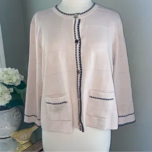 Tipped Button Front Cardigan Champagne Blush/ Black XL NWT