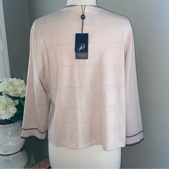 Tipped Button Front Cardigan Champagne Blush/ Black XL NWT