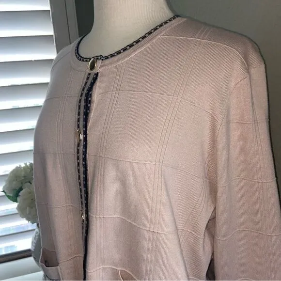 Tipped Button Front Cardigan Champagne Blush/ Black XL NWT