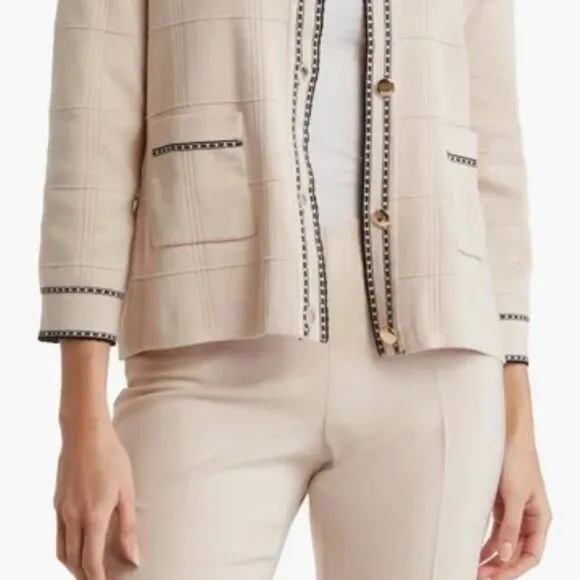 Tipped Button Front Cardigan Champagne Blush/ Black XL NWT