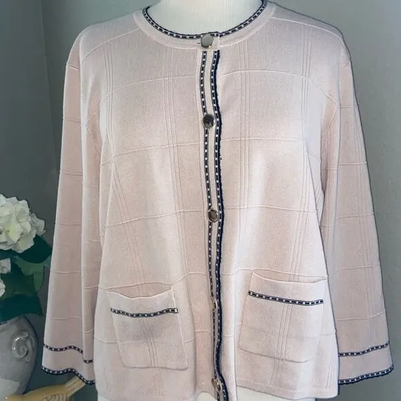 Tipped Button Front Cardigan Champagne Blush/ Black XL NWT