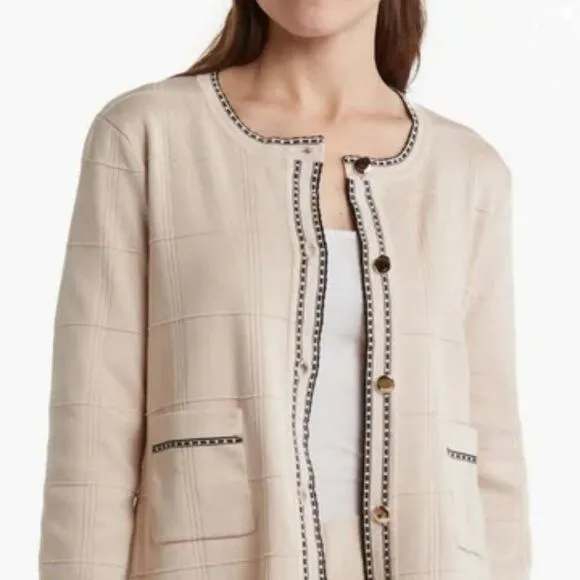 Tipped Button Front Cardigan Champagne Blush/ Black XL NWT