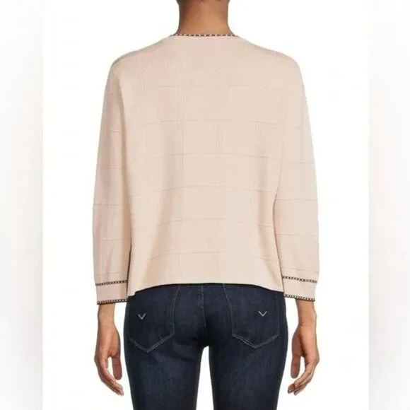 Tipped Button Front Cardigan Champagne Blush/ Black XL NWT