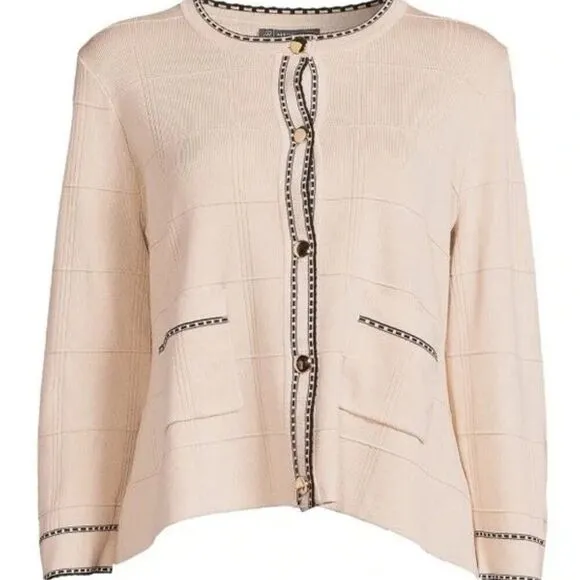 Tipped Button Front Cardigan Champagne Blush/ Black XL NWT