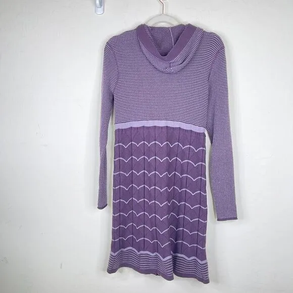 Title Nine Womens Hoodie Long Cardigan Sweater Wool Striped Button Up Purple Top